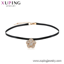 Fashion top design top vente belle fleur en cuir collier ras du cou pour les filles en placage 18k